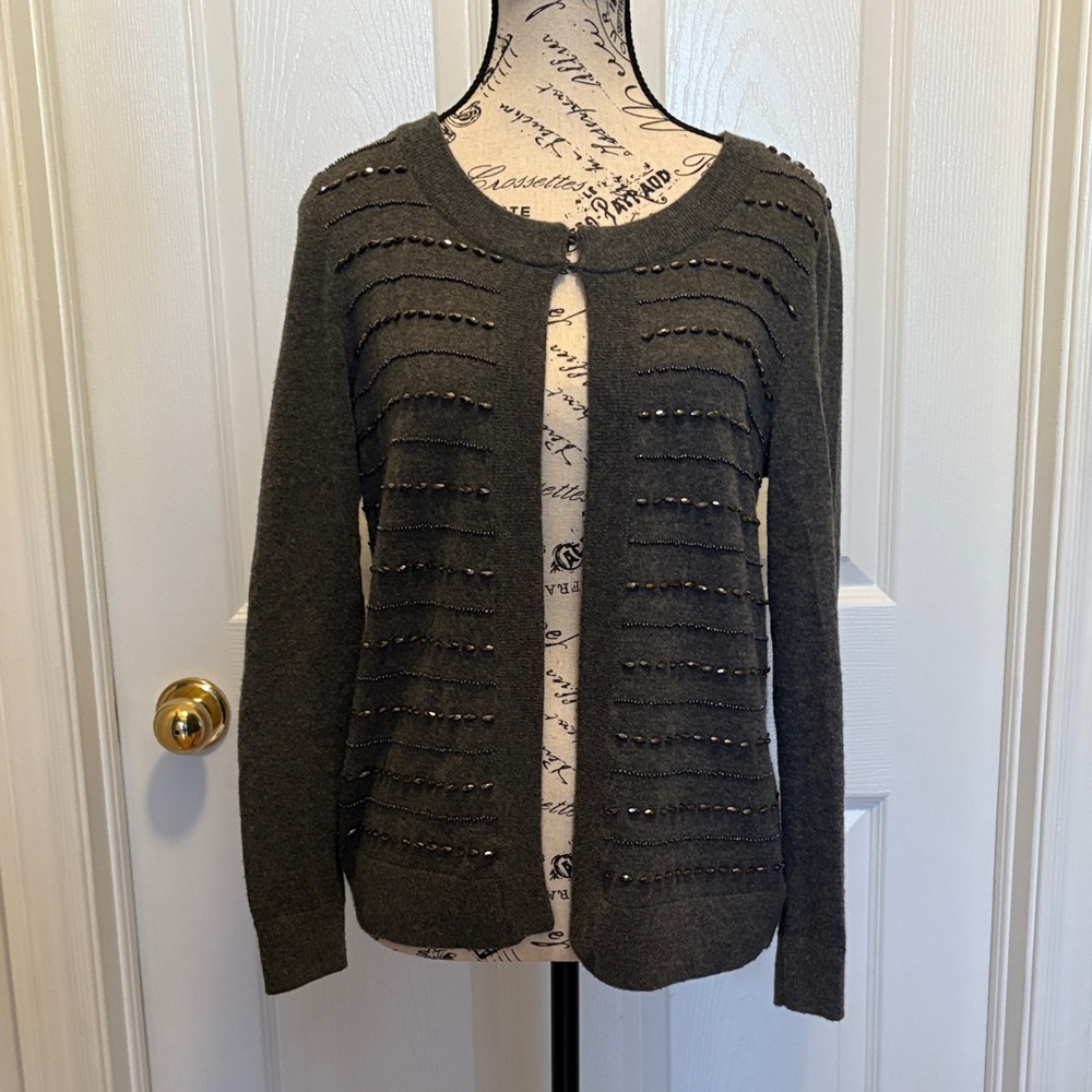 Talbots Charcoal Beaded Cardigan